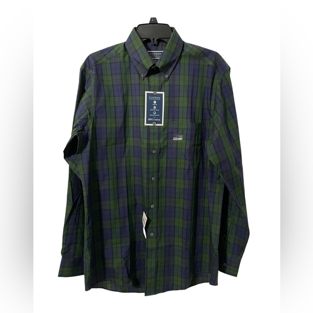 Club Room Mens Performance‎ Plaid Regular Fit Button Down Shirt Neck size 15
